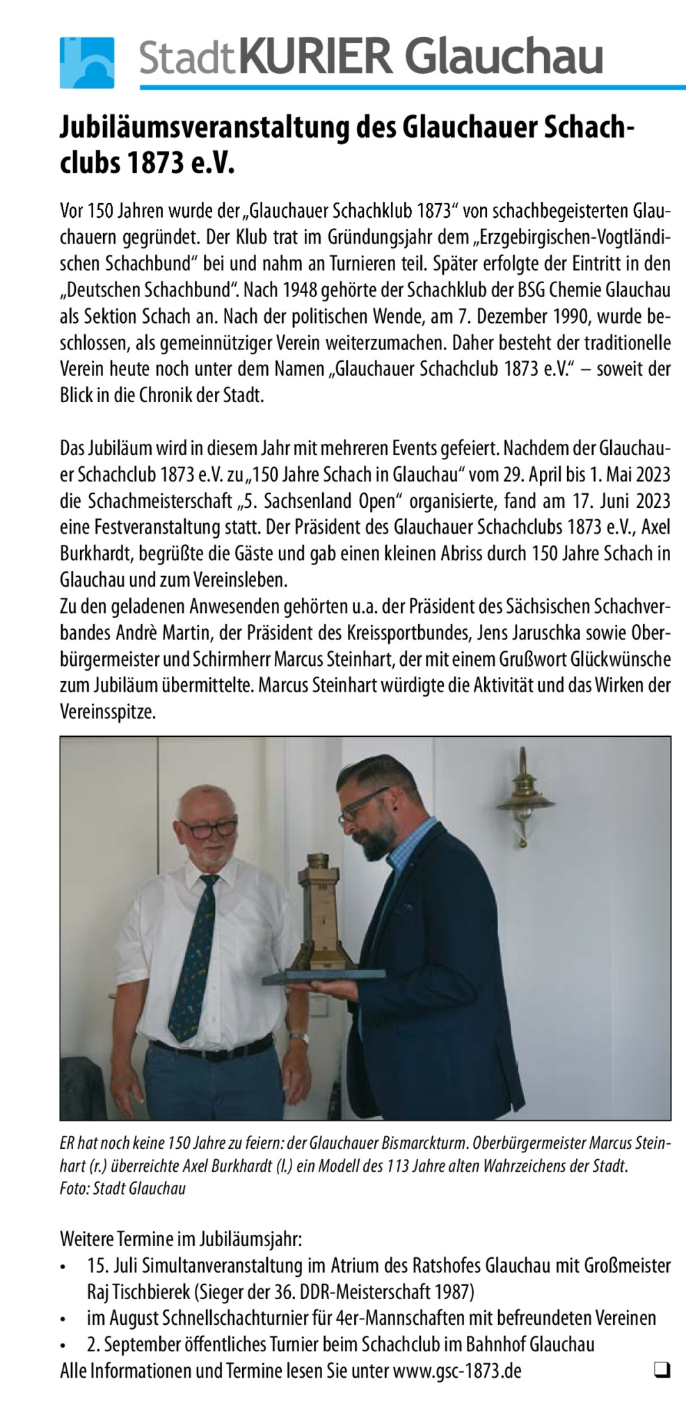 Festveranstaltung zum Jubiläum „150 Jahre Schach in Glauchau